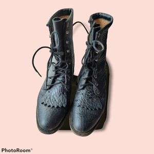 Justin Womens Roper Boots Vintage Lace Up Bullhide Leather Kiltie Size 8 Black